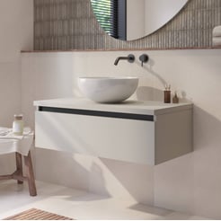 Saniselect Guarda badmeubel incl. witte keramische waskom 100x51x49cm kiezel grijs – zwarte greeplijst