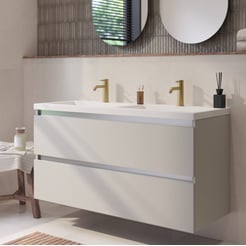 Saniselect Guarda badmeubel incl. witte wastafel 121x51x64cm kiezel grijs – aluminium greeplijst