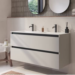Saniselect Guarda badmeubel incl. witte keramische wastafel 121x46x61cm kiezel grijs – zwarte greeplijst