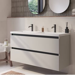 Saniselect Guarda badmeubel incl. witte wastafel 120x46x64cm kiezel grijs – zwarte greeplijst