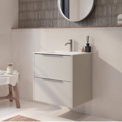 Saniselect Luca badmeubel incl. witte keramische wastafel 61x51x61cm kiezel grijs – rvs greep