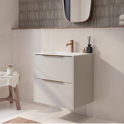 Saniselect Luca badmeubel incl. witte keramische wastafel 61x46x61cm kiezel grijs – koperen greep