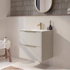 Saniselect Luca badmeubel incl. witte keramische wastafel 61x46x61cm kiezel grijs – messing greep