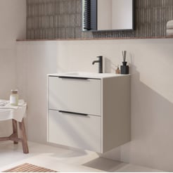 Saniselect Luca badmeubel incl. witte keramische wastafel 61x51x61cm kiezel grijs – zwarte greep