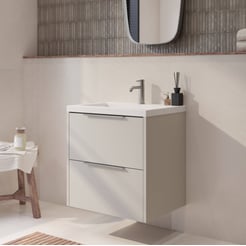 Saniselect Luca badmeubel incl. witte wastafel 61x51x64cm kiezel grijs – rvs greep