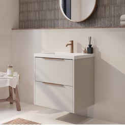 Saniselect Luca badmeubel incl. witte wastafel 61x51x64cm kiezel grijs – koperen greep