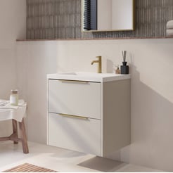 Saniselect Luca badmeubel incl. witte wastafel 60x46x64cm kiezel grijs – messing greep