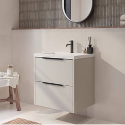 Saniselect Luca badmeubel incl. witte wastafel 61x51x64cm kiezel grijs – zwarte greep
