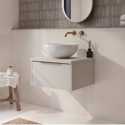 Saniselect Luca badmeubel incl. witte keramische waskom 60x51x49cm kiezel grijs – koperen greep