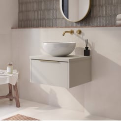 Saniselect Luca badmeubel incl. witte keramische waskom 60x51x49cm kiezel grijs – messing greep