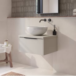 Saniselect Luca badmeubel incl. afdekblad 60x51x32cm kiezel grijs – zwarte greep
