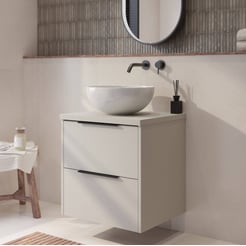 Saniselect Luca badmeubel incl. witte keramische waskom 60x51x79cm kiezel grijs – zwarte greep