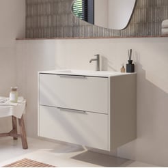 Saniselect Luca badmeubel incl. witte keramische wastafel 81x46x61cm kiezel grijs – rvs greep
