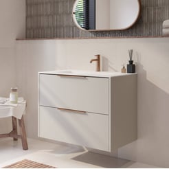 Saniselect Luca badmeubel incl. witte keramische wastafel 81x46x61cm kiezel grijs – koperen greep