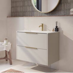 Saniselect Luca badmeubel incl. witte keramische wastafel 81x46x61cm kiezel grijs – messing greep