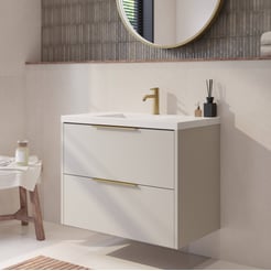 Saniselect Luca badmeubel incl. witte wastafel 61x51x64cm kiezel grijs – messing greep