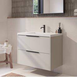Saniselect Luca badmeubel incl. witte wastafel 80x46x64cm kiezel grijs – zwarte greep