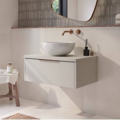 Saniselect Luca badmeubel incl. afdekblad 80x51x32cm kiezel grijs – koperen greep