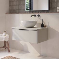 Saniselect Luca badmeubel incl. witte keramische waskom 80x51x49cm kiezel grijs – zwarte greep