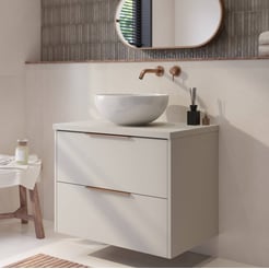 Saniselect Luca badmeubel incl. witte keramische waskom 80x51x79cm kiezel grijs – koperen greep
