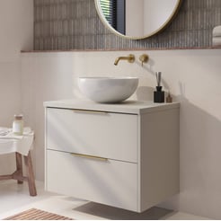 Saniselect Luca badmeubel incl. afdekblad 80x51x62cm kiezel grijs – messing greep