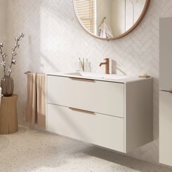 Saniselect Luca badmeubel incl. witte keramische wastafel 101x46x61cm kiezel grijs – koperen greep