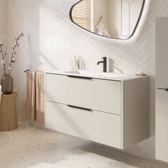 Saniselect Luca badmeubel incl. witte keramische wastafel 101x46x61cm kiezel grijs – zwarte greep