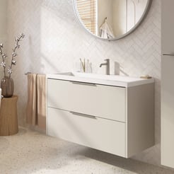 Saniselect Luca ondiep badmeubel incl. witte wastafel 100x40x64cm kiezel grijs – rvs greep