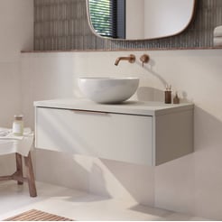 Saniselect Luca badmeubel incl. afdekblad 100x51x32cm kiezel grijs – koperen greep