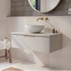 Saniselect Luca badmeubel incl. witte keramische waskom 100x51x49cm kiezel grijs – messing greep