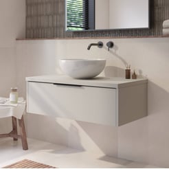 Saniselect Luca badmeubel incl. witte keramische waskom 100x51x49cm kiezel grijs – zwarte greep