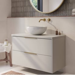 Saniselect Luca badmeubel incl. witte keramische waskom 100x51x79cm kiezel grijs – messing greep
