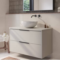 Saniselect Luca badmeubel incl. witte keramische waskom 100x51x79cm kiezel grijs – zwarte greep