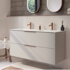 Saniselect Luca badmeubel incl. witte keramische wastafel 121x51x61cm kiezel grijs – koperen greep