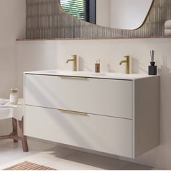 Saniselect Luca badmeubel incl. witte keramische wastafel 121x46x61cm kiezel grijs – messing greep
