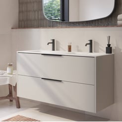 Saniselect Luca badmeubel incl. witte keramische wastafel 121x51x61cm kiezel grijs – zwarte greep