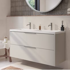 Saniselect Luca badmeubel incl. witte wastafel 120x46x64cm kiezel grijs – rvs greep
