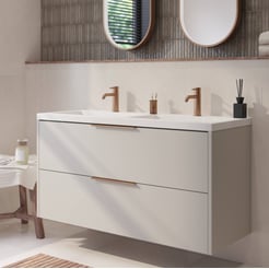 Saniselect Luca badmeubel incl. witte wastafel 121x51x64cm kiezel grijs – koperen greep