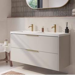 Saniselect Luca badmeubel incl. witte wastafel 121x51x64cm kiezel grijs – messing greep