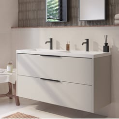 Saniselect Luca badmeubel incl. witte wastafel 121x51x64cm kiezel grijs – zwarte greep