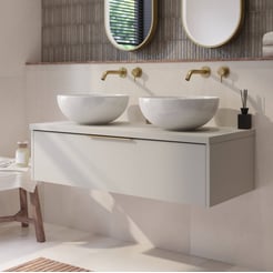 Saniselect Luca badmeubel incl. witte keramische waskommen 120x51x49cm kiezel grijs – messing greep
