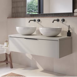 Saniselect Luca badmeubel incl. witte keramische waskommen 120x51x49cm kiezel grijs – zwarte greep