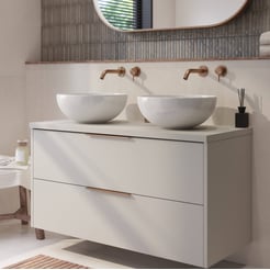 Saniselect Luca badmeubel incl. witte keramische waskommen 120x51x79cm kiezel grijs – koperen greep
