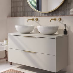 Saniselect Luca badmeubel incl. witte keramische waskommen 120x51x79cm kiezel grijs – messing greep