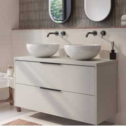 Saniselect Luca badmeubel incl. witte keramische waskommen 120x51x79cm kiezel grijs – zwarte greep