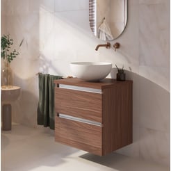 Saniselect Guarda badmeubel incl. beige keramische waskom 60x51x79cm noten urban – aluminium greeplijst