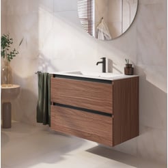 Saniselect Guarda badmeubel incl. witte keramische wastafel 81x51x61cm noten urban – zwarte greeplijst