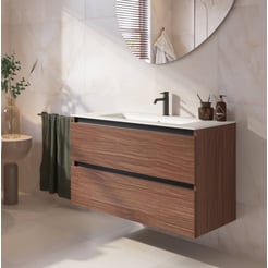Saniselect Guarda badmeubel incl. malta beige keramische wastafel 101x46x61cm noten urban – zwarte greeplijst