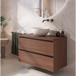 Saniselect Guarda badmeubel incl. afdekblad 100x51x62cm noten urban – zwarte greeplijst