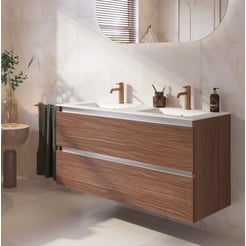 Saniselect Guarda badmeubel incl. malta beige keramische wastafel 121x46x61cm noten urban – aluminium greeplijst